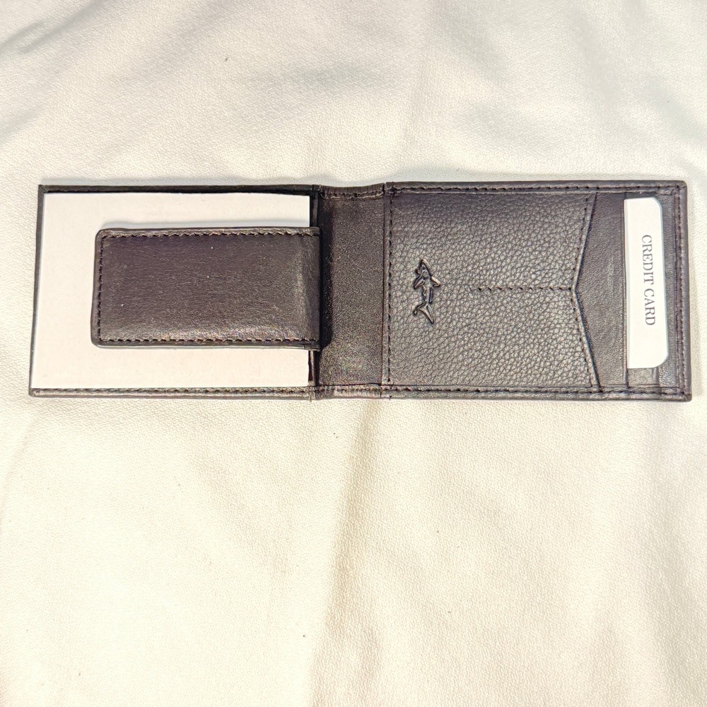 Greg Norman Brown Genuine Leather Magnetic Money Clip NWT